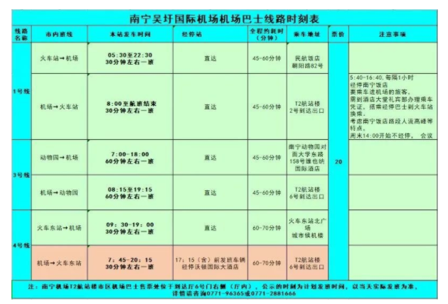 2022南宁机场大巴时刻表及票价1